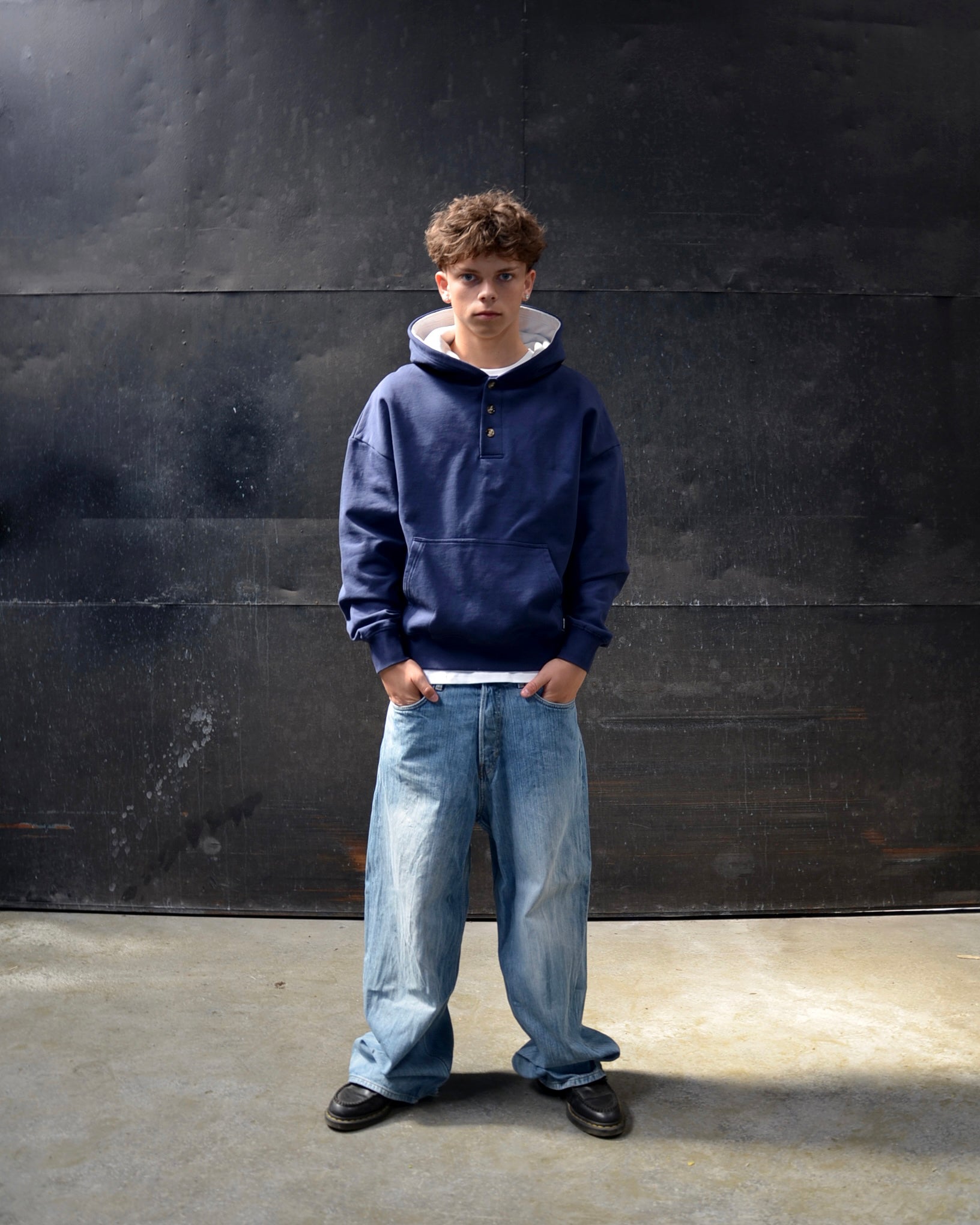 Navy Henley Hoodie – Henches Inc